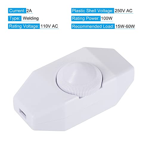 Meccanixity Rotary Cord Switch, Ac 110V 2A 100W Slide Control All Range Welding Connection Lamp Dimmer, White Pack Of 3 #TOP3