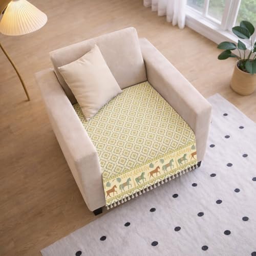 Image of Roseate Quilted Velvet Sofa Cover (1 Seater / 24 inchx27 inch) Sofa Protector for Living Room /Bedroom interiors (Beige /Harley) with Tassels