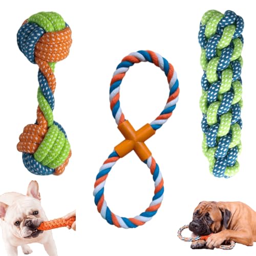 Kit Brinquedo Cachorro Resistente Mordedor para Cachorros de Corda 3 Peças Puxador de Corda para Pequenas, Médias Raças e Cachorros Filhotes Pet Brinquedo para Cachorros