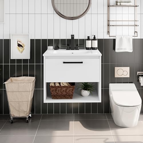 Amazon.com: Yaheetech 24" Wall Mounted Bathroom Vanity with Ceramic ...