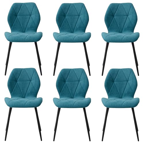 JZGORC Juego de 6 Silla de Comedor, Silla de Cocina de Tela de Lino con Enrejado, Silla Tapizada Rellena de Esponja de Rebote de Alta Densidad, Adecuada para Comedor, Cocina - Azul Eléctrico