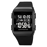 Forrader Multifunktionale Dual-Time-Herren-Sportuhr, wasserdicht, großes Zifferblatt, Herrenuhr, Alarm-Stoppuhr, leuchtende Outdoor-Sport-Armbanduhr für Herren, Schwarz