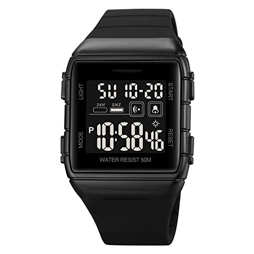 Forrader Montre numérique multifonction pour homme à double fuseau horaire - Grand cadran étanche - Alarme - Chronomètre - Lumineux - Sports de plein air - Pour homme, Noir 1960 Cover