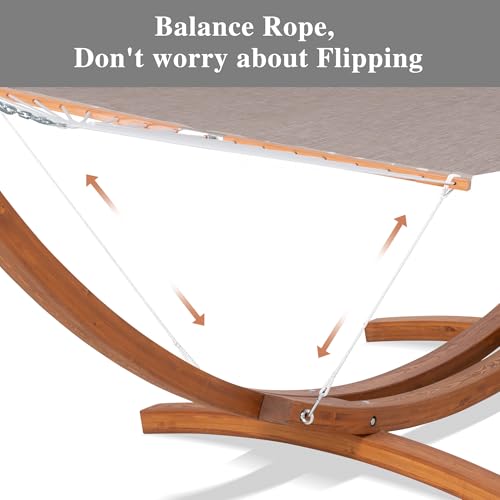 Image of SUNCREAT Quick Dry Hammocks Standing Backyard Hammock with Stand, 2 Person Heavy Duty Hammock with 13.5 ft Wooden Stand, Brown