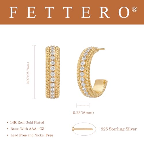 FETTERO Gold Hoop Earrings for Women - 14K Gold Plated Bold Statement Hoops 925 Sterling Silver Post Lightweight Chunky Gold Earrings