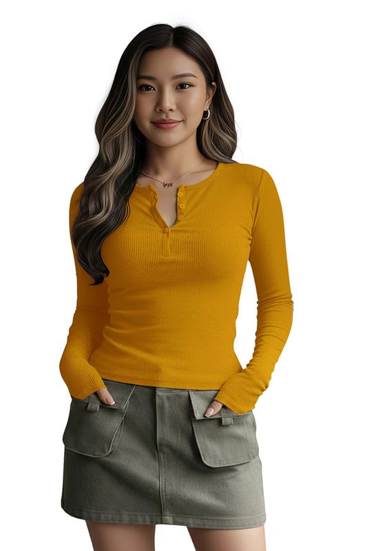 Image of Dream Beauty Fashion Women's Long Sleeve Slim Fit Top /T-Shirt Henley Neck Casual (BZF-Top-Saiyaara-1)