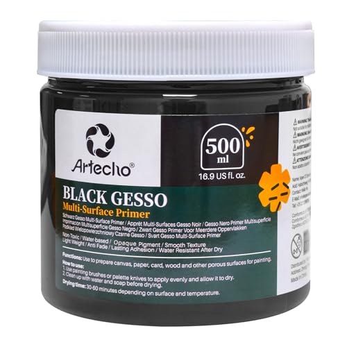 Artecho Black Gesso 16.9oz / 500ml Gesso Primer for Acrylic Painting