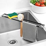 ITClosud 43cm Sp&uuml;lbecken Organizer, Flexibler Lappenhalter f&uuml;r Sp&uuml;lbecken, Sp&uuml;ltuch Aufbewahrung u. Abtropfhalter, K&uuml;chen-Organizer for Dish Towels, Sponges, Brushes, Hitzebest&auml;ndig, Schwarz