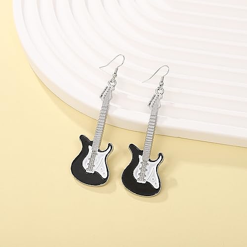 Personalized Electric Guitar Dangle Earrings Set, Red and Black Musical Instrument Fashion Jewelry for Rock Music Lovers Singer Etc3