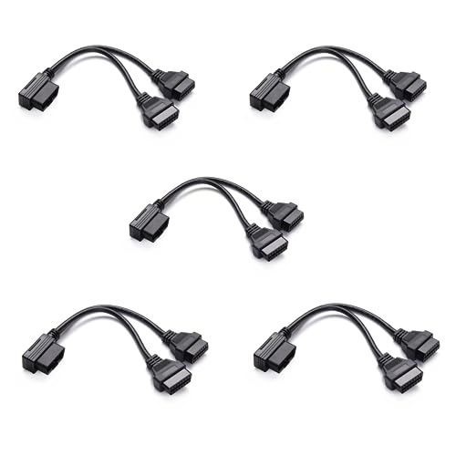 Image of Right Angle OBD2 Splitter Y Cable, bbfly-B20 OBD Extension Cable (5PACK) | 1 Male Splitter to 2 Female, 16 Pin, 1FT
