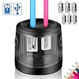 [page_title]-ARPDJK Elektrischer Anspitzer,USB & Batterie Netzbetrie, 6 Klingen, 2 Größen Automatisch Elektrisch Spitzer, Bleistiftspitzer Kurbel mit Behälter für Dreikantstifte und Buntstifte