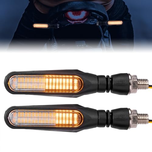 KEMIMOTO E24 Intermitentes Homologados, 2 PCS Impermeable IP67 Faros Led Secuencial 12V 36 LEDS Cuentas, Tuerca M10 Lámpara Indicador Señal Giro para Motocicleta Universal