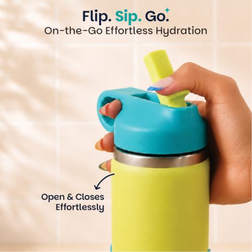 Image of Basil HydraPop Stainless Steel Insulated Kids Water Bottle for School, 380ml Leakproof Sipper Bottle with Straw, Double Wall Vacuum Thermosteel Bottle for School, Sports, Travel & Outdoor Use | Lagoon