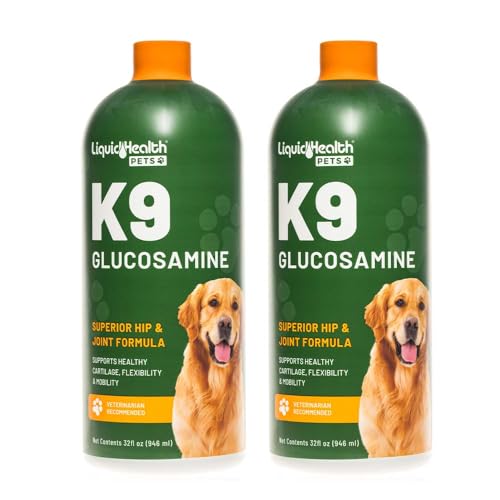 LIQUIDHEALTH Pets K9 Liquid Glucosamine for Dogs, Puppies, Senior Canines with Chondroitin, MSM, Hyaluronic Acid - Dog Vitamins for Hip Joint Health, Dog Joint Oil, Joint Juice - Made in USA (2 Pack)