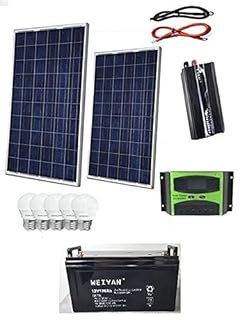 Kit Fotovoltaico 2 KW Pwm Inverter 2000W Pannello Solare 200W Batteria 100 AH 5 LAMPADINE 6 WATT LUCE FREDDA