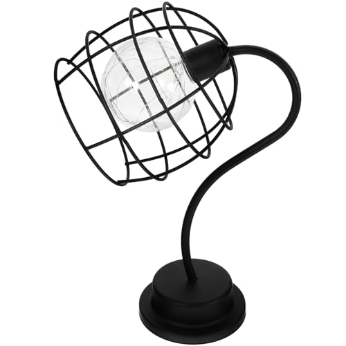 NOLITOY Lámpara de Escritorio LED Vintage de Hierro Negro Luz Nocturna Cálida Lámpara Decorativa Pequeña para Oficina y Dormitorio Luz Nocturna Portátil Tipo Jaula