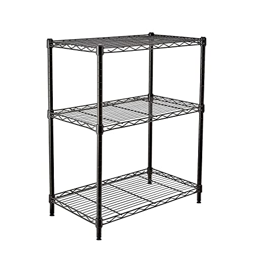 Txxplv 3 Tier Storage Shelf Wire Shelving Unit, Adjustable Metal Storage Rack for Kitchen Bathroom with Leveling Feet (Black 28 * 13 * 34)
