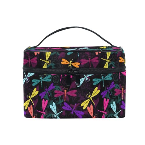 Mnsruu Colorful Makeup Bag, Colorful Dragonfly Makeup Organizer Bags Toiletry Bag Box Travel Cosmetic Bag Make Up Train Case for Women Teen Girl Ladies