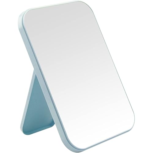 8-Inch Desktop Makeup Mirror, Portable Princess Mirror,Table Desk Wall Hanging Dual-Purpose Square Mirror Blue
