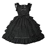 [Chenyoulan] 黒5XLロリータ ワンピース ノースリーブ ひざ丈 コスプレ ゴスロリ aライン lolita リボン レディース コスチューム 可愛い フリル 衣装 花嫁 ハロウイン 姫様 日系女子 中高生 クラシカル 大人用 セクシー 演出服 メイド服ワンピース レディース 夏 50代 リラックスフォーマル ドレス 結婚 式 20 代 お呼ばれ
