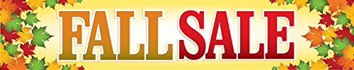 B90FLL "Fall Sale Leaves Design" Seasonal Indoor Outdoor Banners Furniture & Retail Business Store Signs 13 oz Heavy Duty Vinyl Gloss Banner with Metal Grommets, Rope and Taped Hemmed Sides (4' x 20')