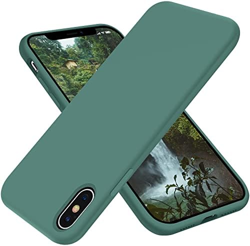 OTOFLY iPhone X Case,Ultra Slim Fit Xs Case Liquid Silicone 10 with Full Body Protection Anti-Scratch Shockproof Bumper,Soft Microfiber Lining 5.8 inch, (Pine Green)