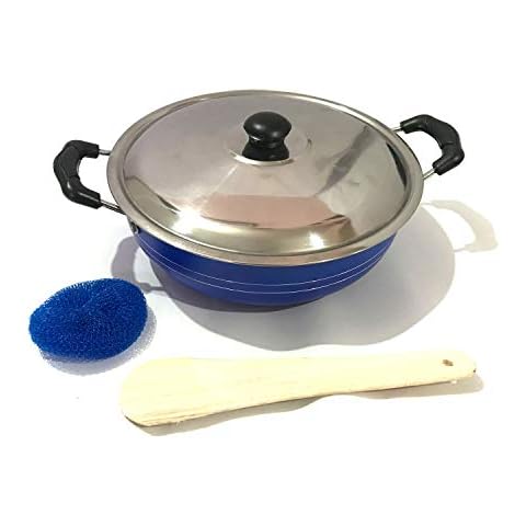 SRIYUG Non Stick Deep Kadai Round Bottom Deep Fry Pan with Stainless Steel Lid Deep Fry Kadhai Non Stick Karhai All in One Cooking Pan (2 LTR) Stainless Steel Cover