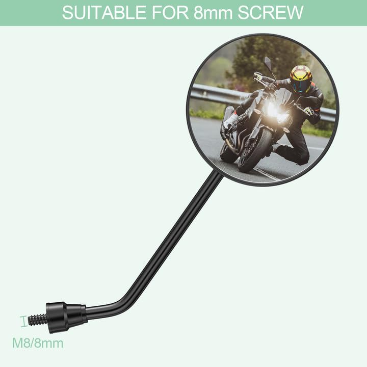 Rétroviseurs Moto Ronds Universels - Réglage 360°, Fixation Embout De Guidon 8 Mm | Pour Moto, Scooter, ATV, Quad (Noir) - 5