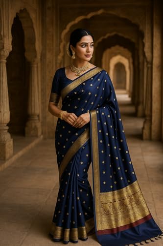 Image of Women's Glory Womens Kanjivaram Banarasi Silk Saree Blend Woven Zari with Jacquard Woven Unstitched Blouse Piece.