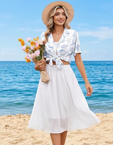Image of Ekouaer Womens Pajama Sets Button Down Short Sleeve Top and Shorts Cute Ruffled Pjs Sets Sleepwear