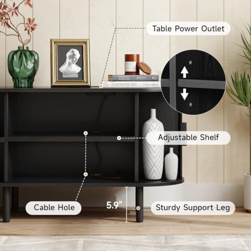 Image of ONBRILL 94.5 inch TV Stand with Power Outlet for TVs up to 102 Inch, Entertainment Center with Storage and Adjustable Shelves, Modern Media Console with Sliding Doors for Living Room, Black