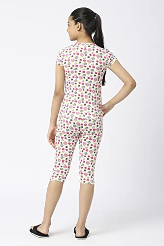 Image of SINI MINI Round Neck with Half Sleeve Top & Capri Beige Girls Casual Pack of 1 Night Suit Set