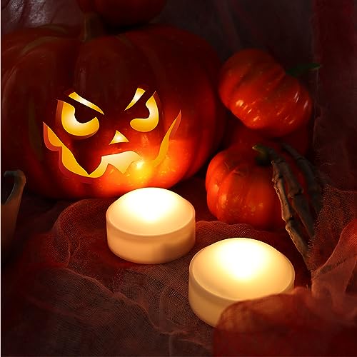 Image of 2 Pack Halloween Pumpkin Lights with Remote /Timer White Led Battery Operated Flameless Candles Pumpkin Latern Jack-O-Lantern Lights Decor Fall Decorations