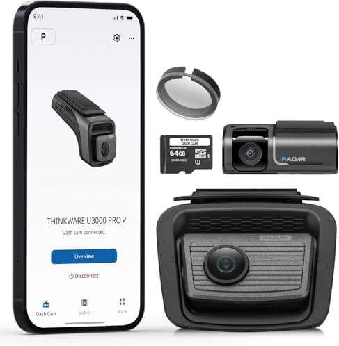 Thinkware U3000 PRO Front and Rear Dual 4K Dash Cam, HDR, Sony STARVIS 2, Radar Parking Mode, Wi‑Fi & GPS, LTE Compatible, Red Light Speed Cam Alerts