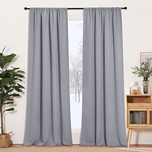 RYB HOME Extra Long Curtains 108 inches Length, Blackout Curtains for Living Room Ceiling to Floor Privacy Dividers Picture Window Drapes for Dining Room, Sliver Grey, W52 x L108 inches, 2 Pieces