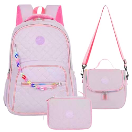 Mochila Escolar Feminina Infantil Impermeável Kit Bolsa Grande De Costas + Estojo Jumbo Box + Lancheira Térmica Menina Criança Juvenil Reforçada Cabe Notebook (Lilás)