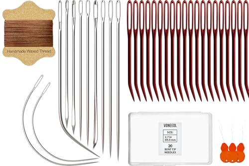 Hilo encerado para coser (Color marrón), agujas de alta resistencia (11 piezas), agujas biseladas (20 piezas) - Agujas duraderas para coser a mano - Adecuado para cuero, lona, manualidades y más miniatura 1