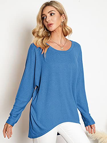 Image of ZANZEA Women's Off The Shoulder Batwing Tops Casual Loose Oversized Tshirts Long Sleeve Fall Pullover Sweater Tops