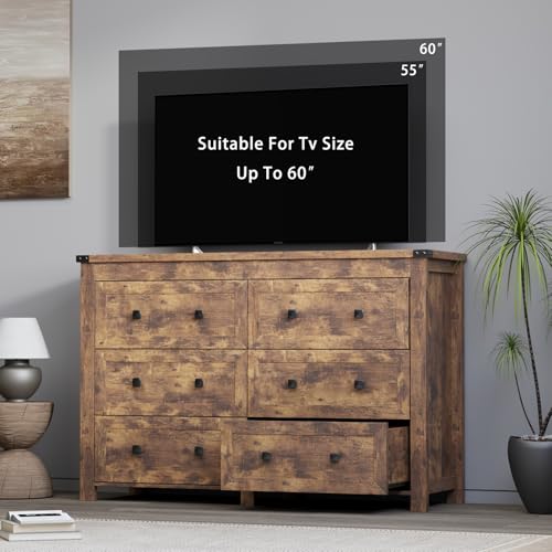 Image of Wodeer 6 Drawer Dresser for Bedroom, Brown Modern Dressers & Chests of Drawers with Metal Handles, Closet Storage Dresser, Storage Cabinet and Organizer with Drawers