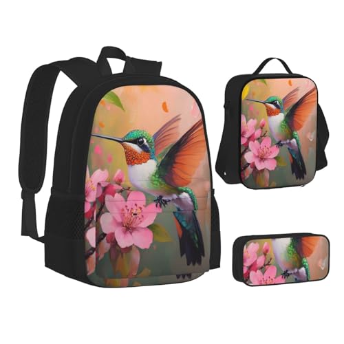 Hummingbird Flower Spring Backpack With Pencil Case Lunch Bag Combination For Women Men2