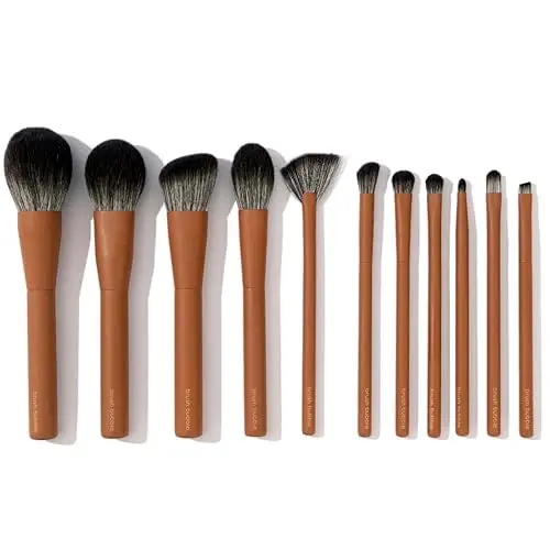 Makeup Brush Set- brush bubble full set makeup brushes for liquid foundation, powders, creams and shadows. 11 Piece Vegan, Silver-infused, soft luxury face makeup brush set