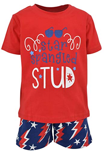 Image of Boys 2pc Shorts Set Outfit Short Sleeve Shirt with Bold Applique Print and Shorts