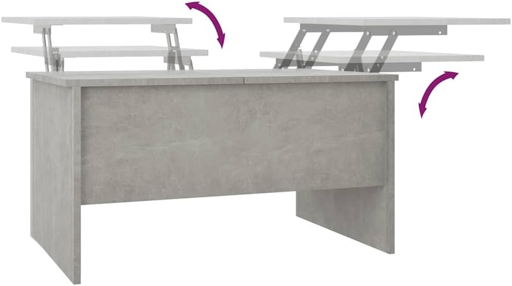 vidaXL Modern Adjustable Coffee Table with Built-in Storage - Engineered Wood, Concrete Gray Finish - 31.5"x19.7"x16.7"