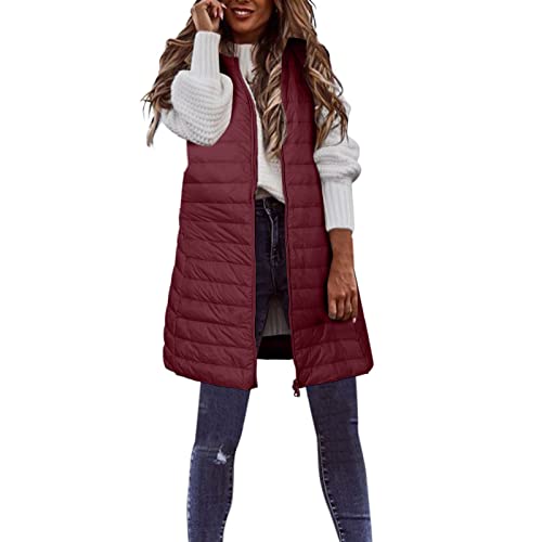 Chaleco de plumón para mujer talla grande invierno largo chaqueta acolchada rojo XL