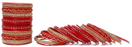 Image of NMII Non-Precious Metal with Base Metal Spreads with Zari Glossy Finished Premium Traditional Bridal Chuda Bangle set for Women and Girls