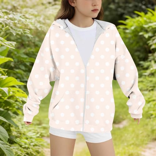 Hoodies for Girls Zip Up Jackets Cute Polka Print Long Sleeve Oversized Sweatshirt Coat Tween Girls Clothes 4-15 Years4