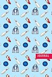 Journal: Hardcover / Cute 6x9 Blank Stationery Gift To Write In / For Note Taking - List Making - Creative Writing - Doodling / Bowling Pin Shoe and Bag Pattern on Light Blue Cover