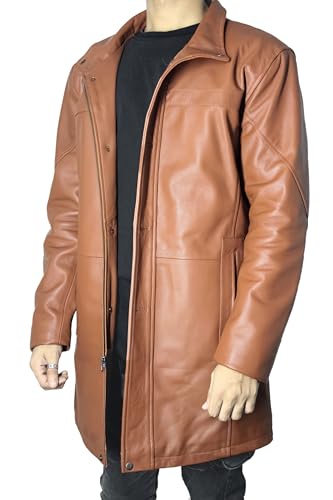 Leather Car Coat For Men 3/4 Length Mens Leather Trench Coat - Real Lambskin Long Leather Jacket For Men2