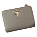 Prada Womens Vitello Grain Argilla Grey Leather Small Wallet with Zipper Gold Plaque Logo 1ML018