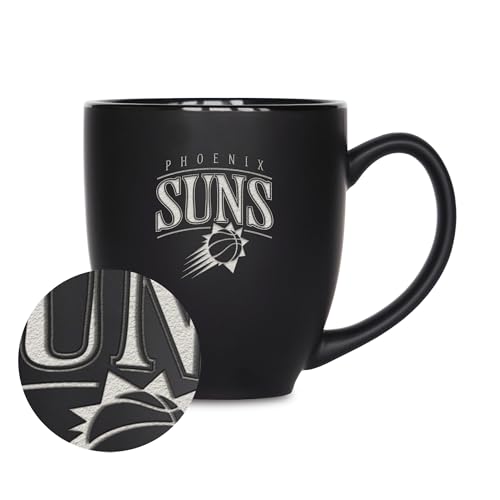 Rico Industries NBA Basketball Phoenix Suns Alternate 1 15oz Laser Engraved Matte Black Ceramic Bistro Mug - For Hot or Cold Drinks